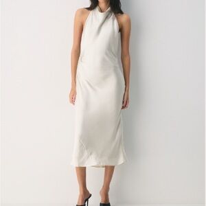 Audience Satin Halter Dress ( Matte Pearl)
